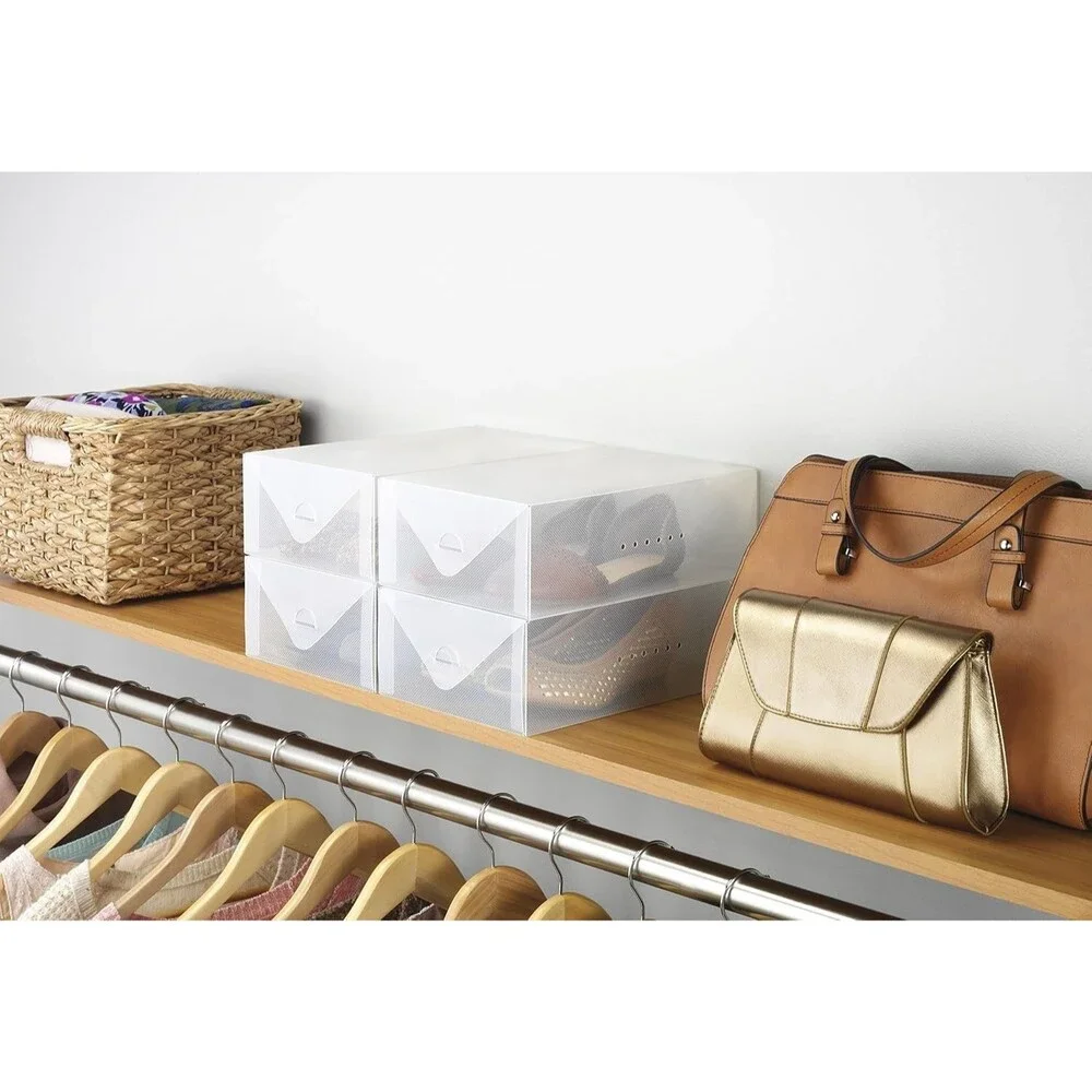 Whitmor Clear Vue Women's Shoe Boxes Set of 4 Stackable Boxes to Protect Shoes